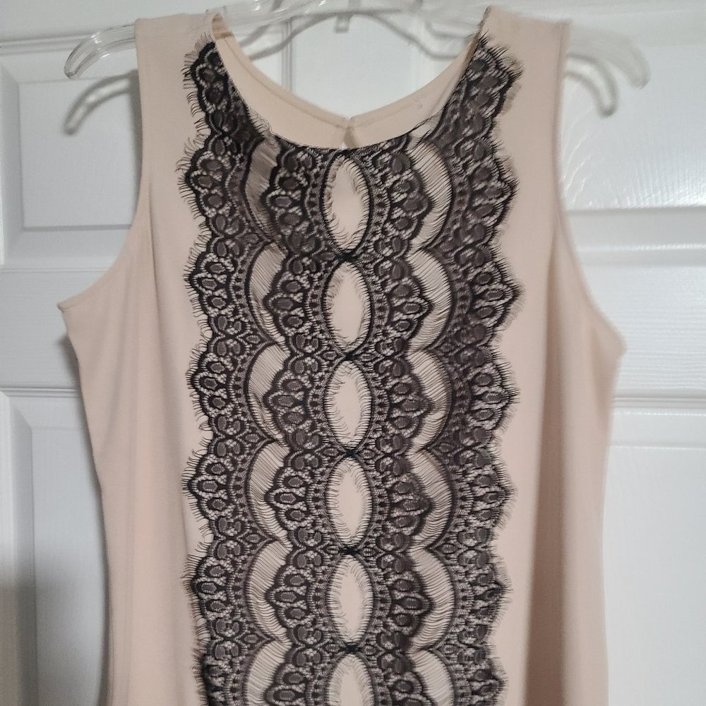 Tan and Black Sleeveless Blouse